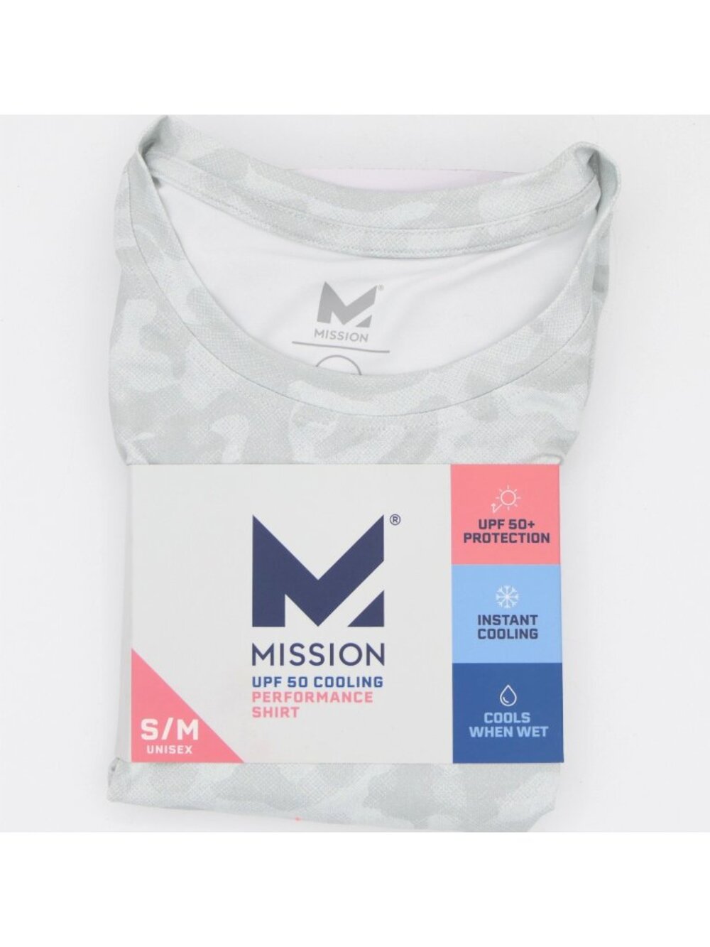 Mission UPF 50 Cooling Performance Shirt Long Sleeve Sz S/M Unisex Camo Gray